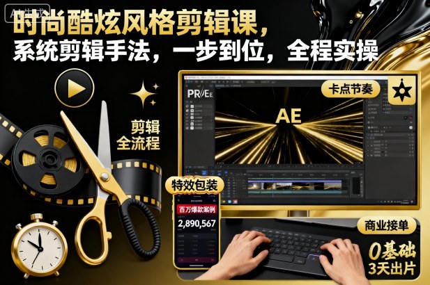 时尚酷炫风格剪辑课,系统剪辑手法,一步到位,全程实操-卓别林资源社