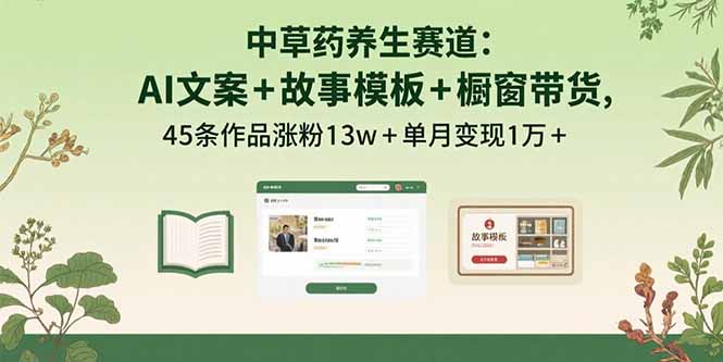 中草药养生赛道：AI文案+故事模板+橱带货，45条作品涨粉13w+单月变现1万+-卓别林资源社