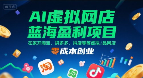 AI虚拟网店蓝海盈利项目，在家开淘宝、拼多多、抖店等虚拟品网店，零成本创业-卓别林资源社