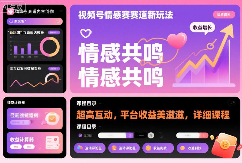 视频号情感赛道新玩法,超高互动,平台收益美滋滋,详细课程-卓别林资源社