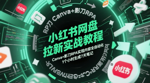 小红书网盘拉新实战教程，Canva+影刀RPA实现内容全自动化，1个小时生成7天笔记-卓别林资源社