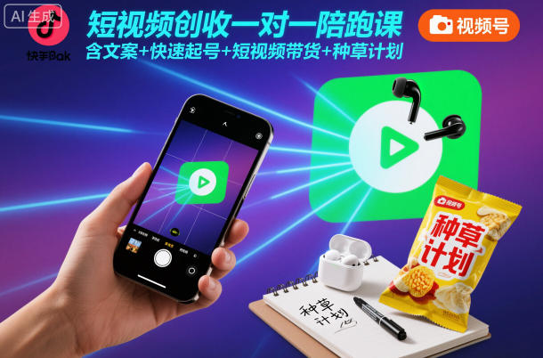 短视频创收一对一陪跑课，含文案+快速起号+短视频带货+种草计划-卓别林资源社