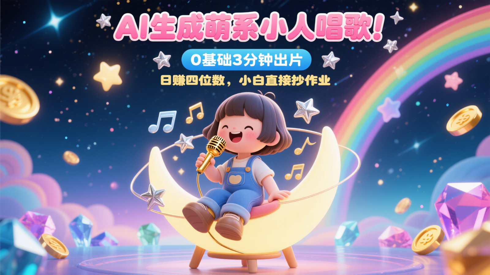 AI生成萌系小人唱歌！0基础3分钟出片，28个作品涨粉9万，日赚四位数，小白直接抄作业-卓别林资源社