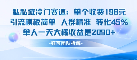 私域冷门赛道单个收费198米引流模板简单人群精准 45%的转化率单人一天大概收益多张-卓别林资源社