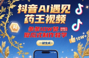 抖音AI遇见药王视频，条条10W赞，快速起千粉万粉号，傻瓜式制作教学-卓别林资源社