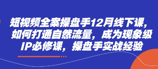 短视频全案操盘手12月线下课，如何打通自然流量，成为现象级IP必修课，操盘手实战经验-卓别林资源社
