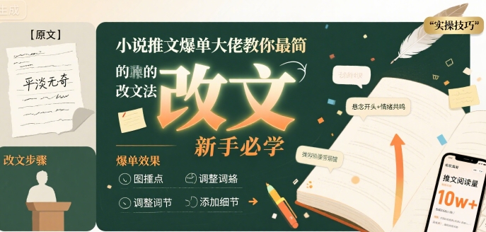 小说推文爆单大佬教你最简单的改文方法实操课，新手必学-卓别林资源社