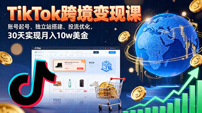 TikTok跨境变现课：账号起号、独立站搭建、投流优化，30天实现月入10w美金-卓别林资源社