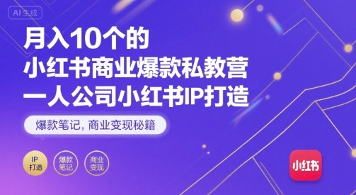 月入10个的小红书商业爆款私教营，一人公司小红书IP打造，爆款笔记，商业变现秘籍-卓别林资源社