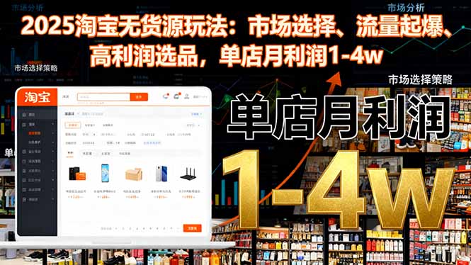 2025淘宝无货源玩法：市场选择、流量起爆、高利润选品，单店月利润1-4w-卓别林资源社