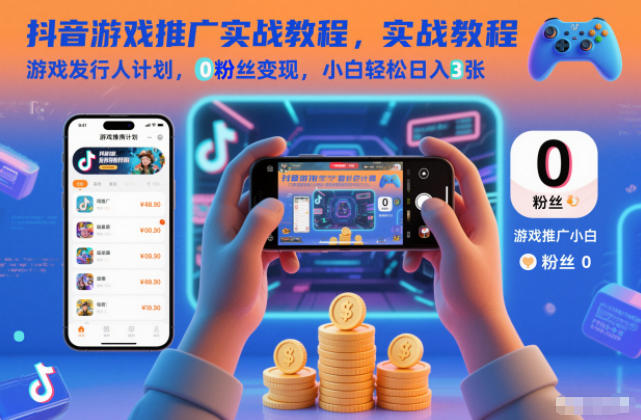 抖音游戏推广实战教程,游戏发行人计划,0粉丝变现,小白轻松日入3张-卓别林资源社