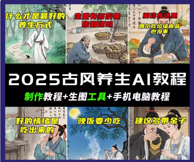 抖音AI古风养生视频教程日入五张 轻松涨粉 10W+-卓别林资源社