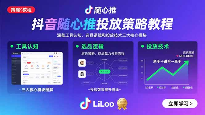 抖音随心推投放策略教程：涵盖工具认知、选品逻辑和投放技术三大核心模块-卓别林资源社