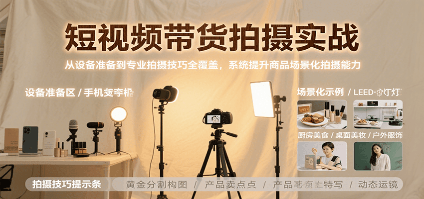 短视频带货拍摄实战，从设备准备到专业拍摄技巧全覆盖，系统提升商品场景化拍摄能力-卓别林资源社