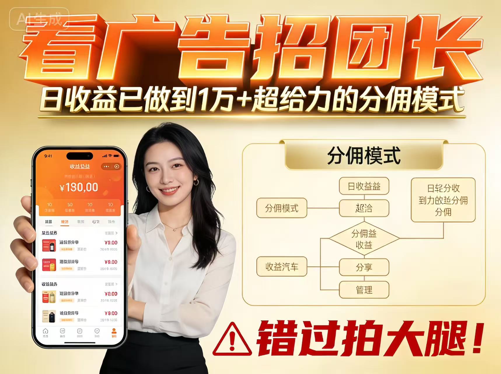 看广告招团长，团队收益已做到日入1万，分佣模式超给力，错过拍大腿-卓别林资源社