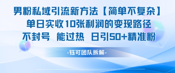 男粉私域引流新方法，单日收10张利润，日引流50+精准粉-卓别林资源社