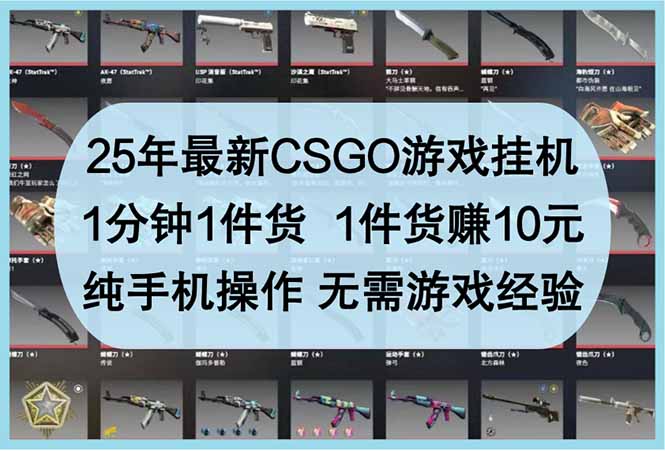 25年最新CSGO游戏挂机，1分钟1件货，1件货赚10元 纯手机操作 无需游戏经验-卓别林资源社