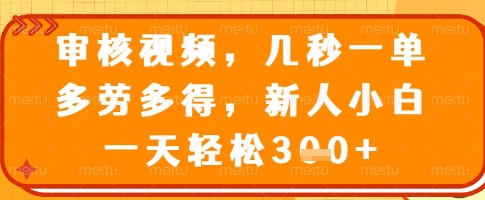 审核视频，几秒一单，多劳多得，新人小白一天轻松3张【揭秘】-卓别林资源社