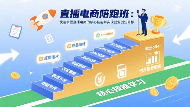 直播电商陪跑班：快速掌握直播电商的核心技能并实现就业/创业目标-卓别林资源社