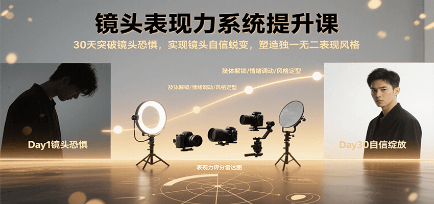 镜头表现力系统提升课，30天突破镜头恐惧实现自信蜕变，塑造独一无二表现风格-卓别林资源社