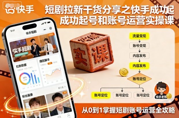 短剧拉新干货分享之快手成功起号和账号运营实操课-卓别林资源社