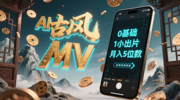 AI一键生成古风音乐MV，0剪辑基础1小时出片，多种变现渠道，一部手机月入5位数-卓别林资源社
