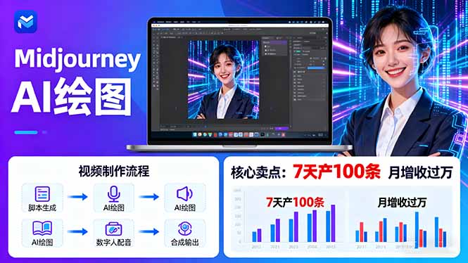 AI绘图照片开口说话视频制作：Midjourney+数字人，7天产100条月增收过万-卓别林资源社
