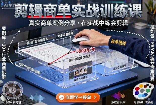 剪辑商单实战训练课，真实商单案例分享，在实战中练会剪辑-卓别林资源社