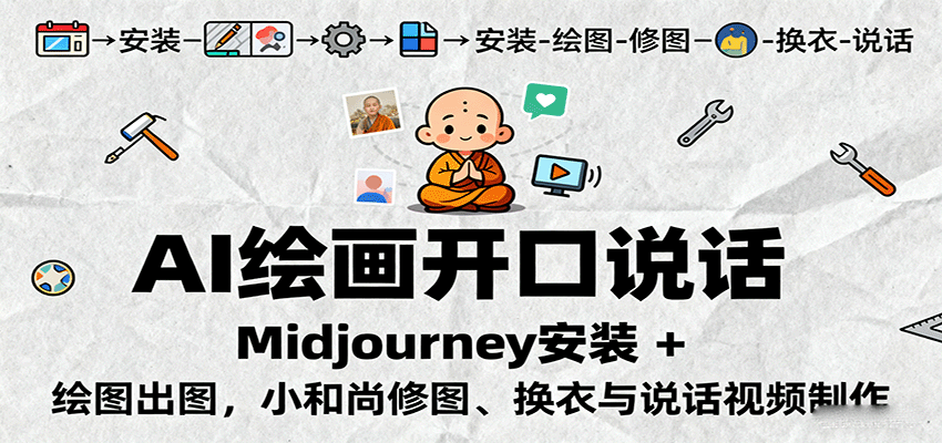 AI绘画开口说话，Midjourney安装 + 绘图出图，小和尚修图、换衣与说话视频制作-卓别林资源社