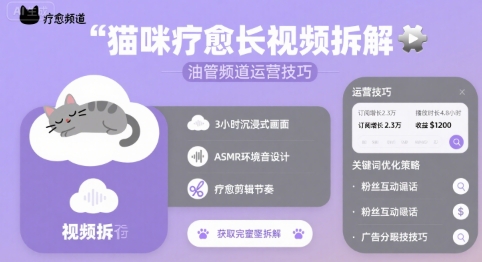 猫咪疗愈长视频拆解 &油管频道运营技巧-卓别林资源社