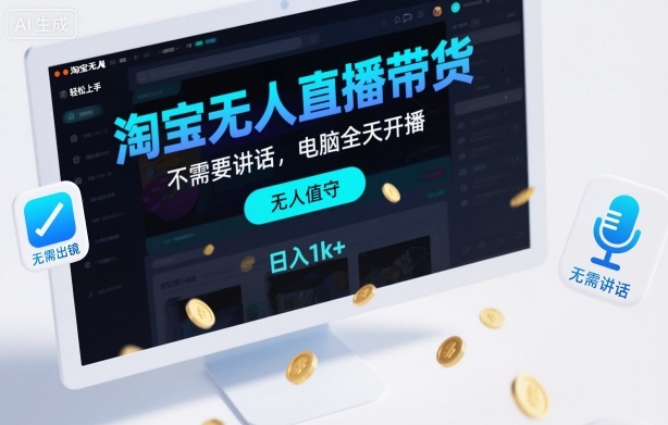 淘宝无人直播带货，不需要出镜，不需要讲话，电脑全天开播，轻松上手，日入1k+【揭秘】-卓别林资源社