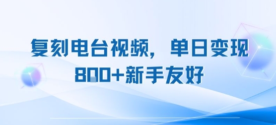 复刻电台视频，单日变现8张+新手友好，长期可做-卓别林资源社
