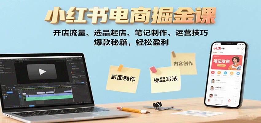 小红书电商掘金课：开店流量、选品起店、笔记制作、运营技巧，爆款秘籍，轻松盈利-卓别林资源社