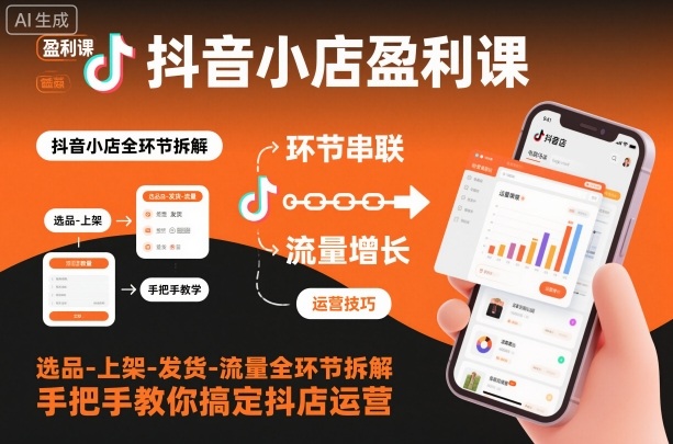 抖音小店盈利课-选品-上架-发货-流量全环节拆解,手把手教你搞定抖店运营-卓别林资源社