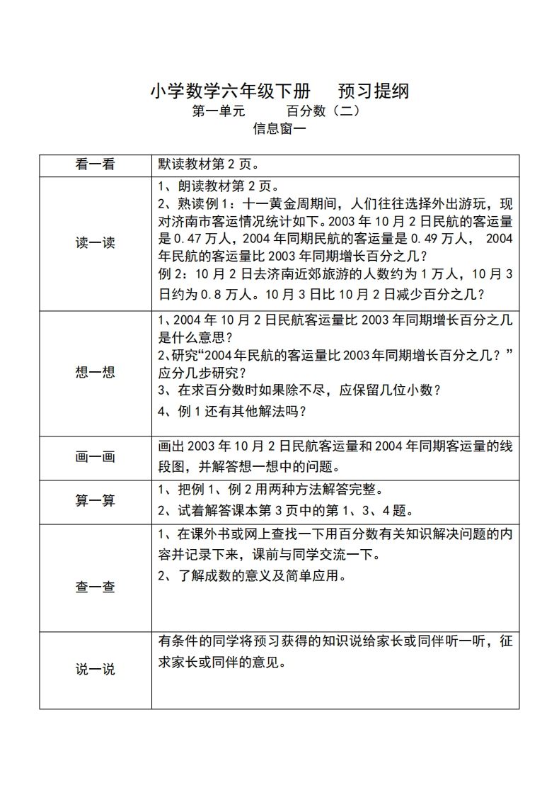 六下人教版数学课前预习单-卓别林资源社