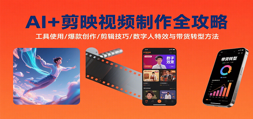 AI+剪映视频制作全攻略：工具使用/爆款创作/剪辑技巧/数字人特效与带货转型方法-卓别林资源社
