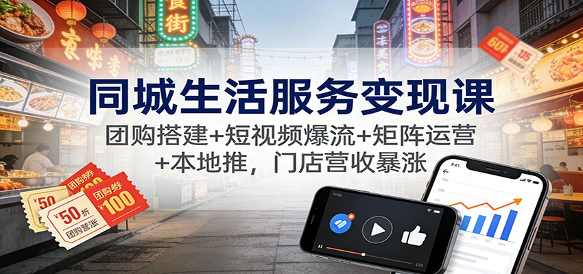 同城生活服务变现课:团购搭建+短视频爆流+矩阵运营+本地推,门店营收暴涨-卓别林资源社