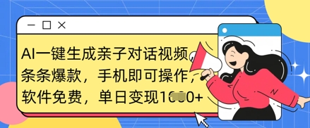 AI一键生成亲子对话视频，条条爆款，一部手机即可操作，单日变现数张-卓别林资源社