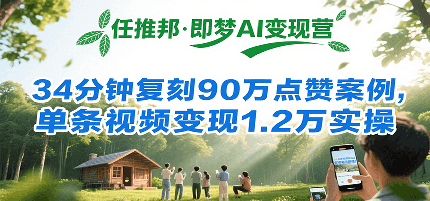 任推邦·即梦AI变现营，34分钟复刻90万点赞案例，单条视频变现1.2万实操-卓别林资源社