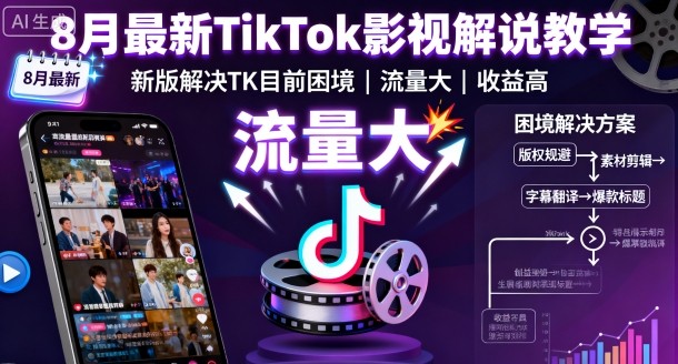 8月最新TikTok影视解说教学，新版解决TK目前困境，流量大，收益高-卓别林资源社
