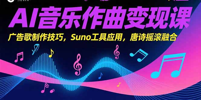 AI音乐作曲变现课，广告歌制作技巧，Suno工具应用，唐诗摇滚融合-卓别林资源社