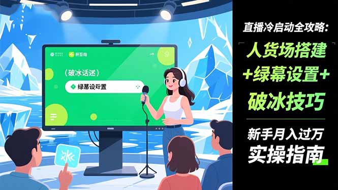 直播冷启动全攻略:人货场搭建+绿幕设置+破冰技巧,新手月入过万实操指南-卓别林资源社