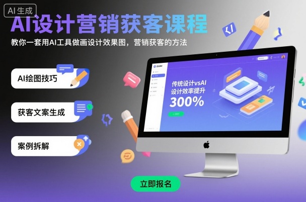 AI设计营销获客课程，教你一套用AI工具做画设计效果图，营销获客的方法-卓别林资源社
