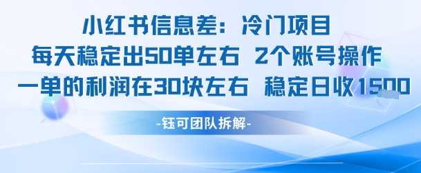 小红书信息差冷门项目一单利润30块每天稳定1.5k左右2个账号操作-卓别林资源社