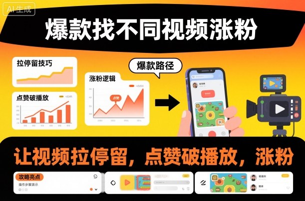 爆款找不同视频涨粉，让视频拉停留，实现点赞，破播放，涨粉-卓别林资源社