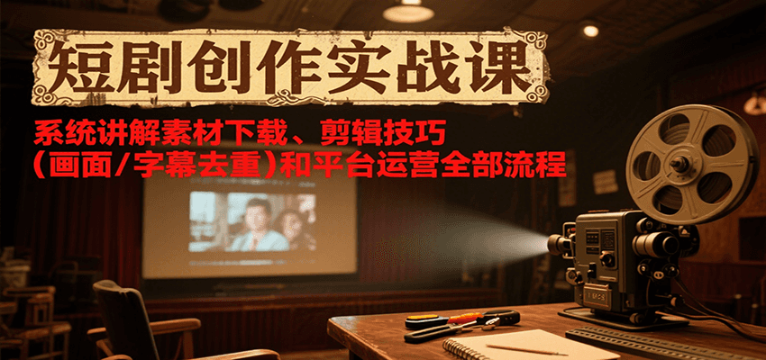 短剧创作实战课，系统讲解素材下载、剪辑技巧(画面/字幕去重)和平台运营全部流程-卓别林资源社
