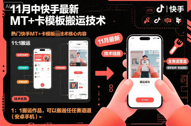 11月中快手最新MT+卡模板搬运技术，1：1搬运作品，可以搬运任何赛道(安卓手机)-卓别林资源社