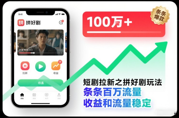 短剧拉新之拼好剧玩法,条条百万流量,收益和流量稳定-卓别林资源社