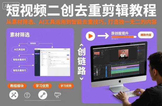 短视频二创去重剪辑教程，从素材筛选、AI工具运用到智能去重技巧，打造独一无二的内容-卓别林资源社