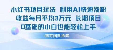 适合小白操作的小红书新项目，利用AI快速涨粉，收益每月平均1W+-卓别林资源社